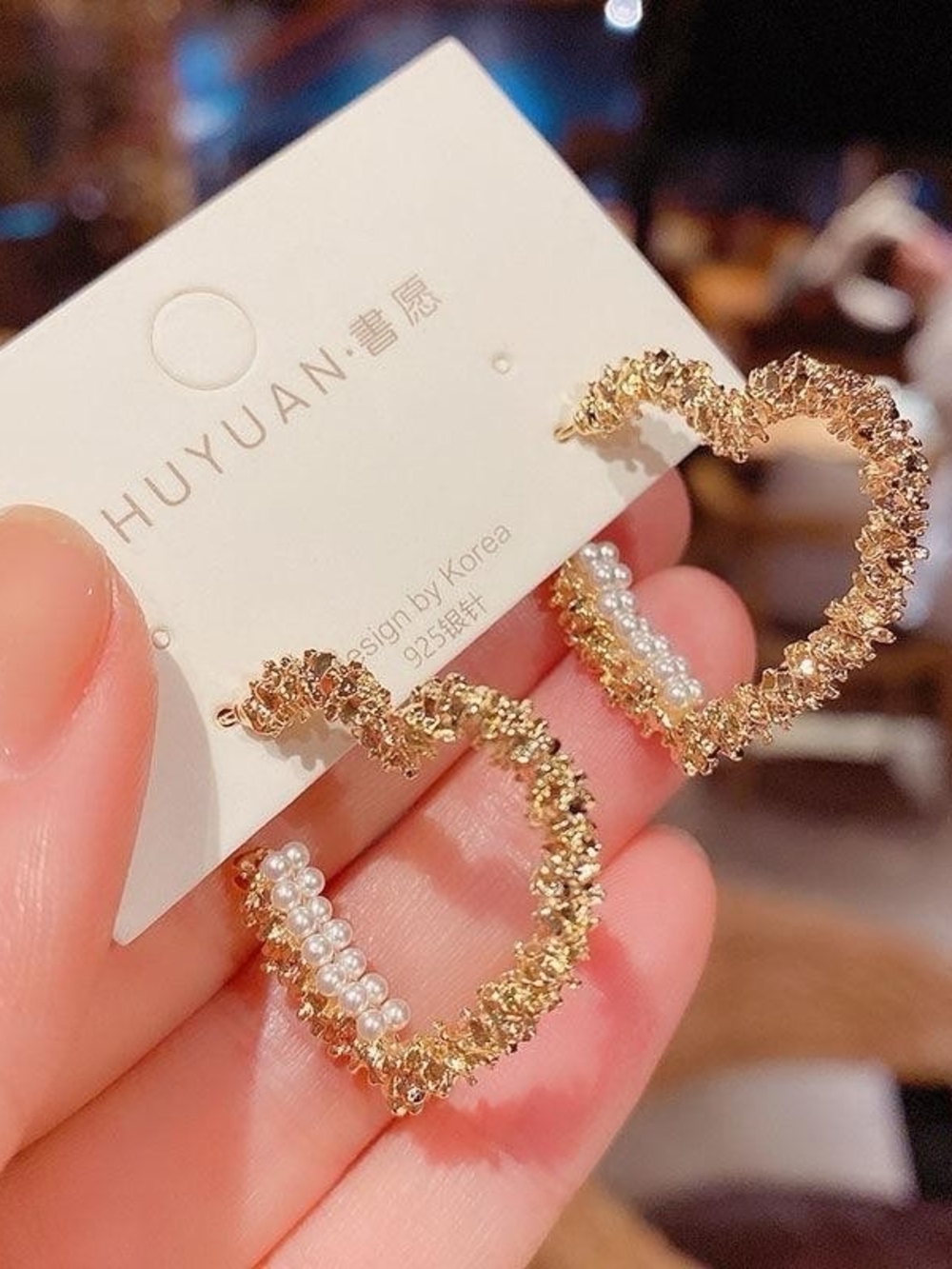 Gold Heart Hoop Earrings with Pearls